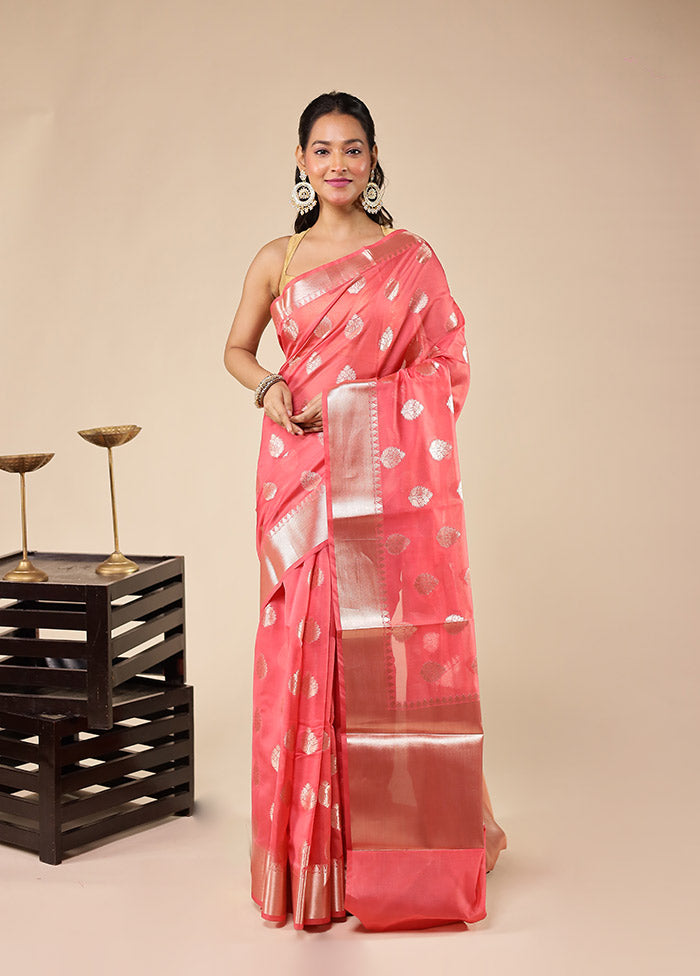 Pink Kora Silk Saree With Blouse Piece