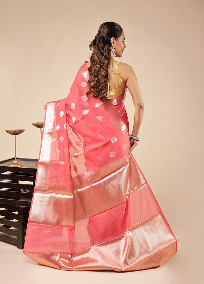 Pink Kora Silk Saree With Blouse Piece