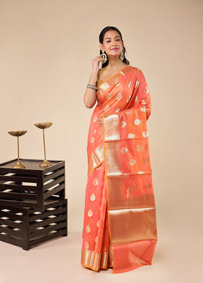 Pink Kora Silk Saree With Blouse Piece