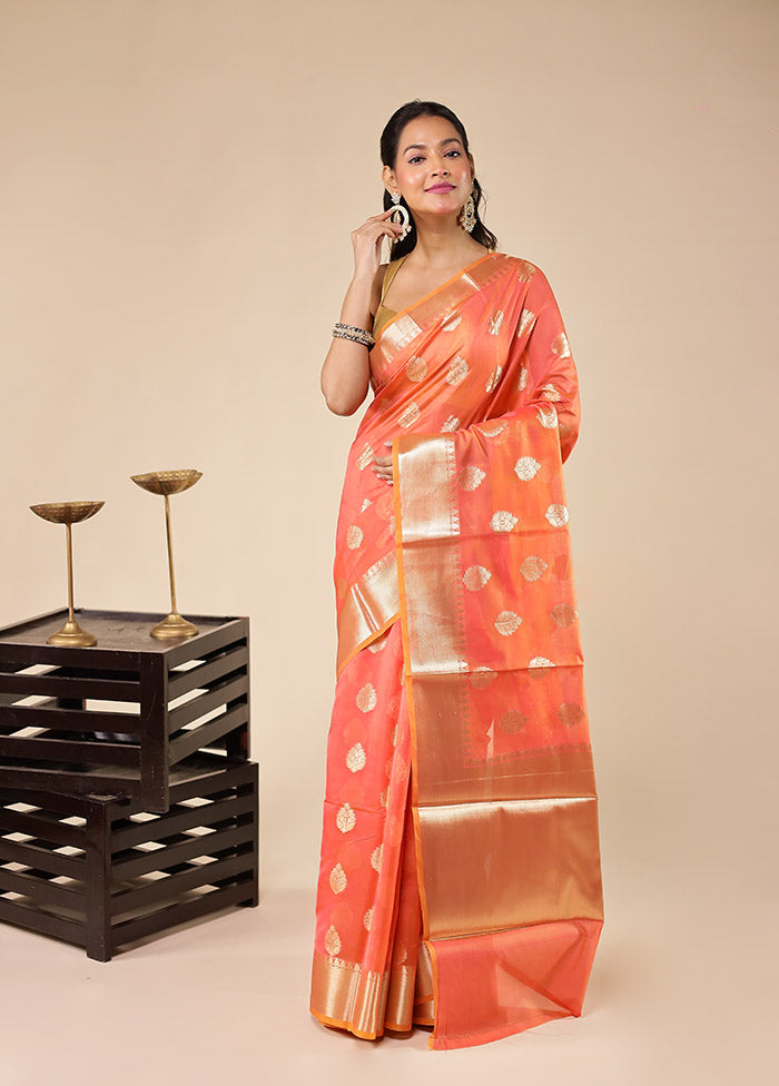 Pink Kora Silk Saree With Blouse Piece