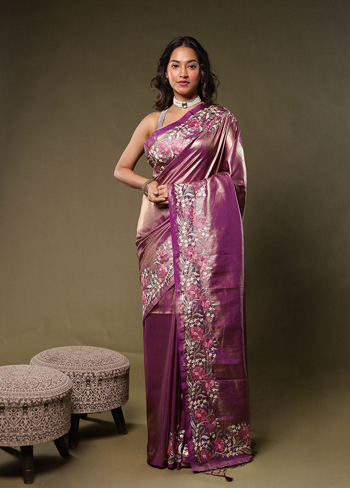 Purple Tissue Silk Saree With Blouse Piece