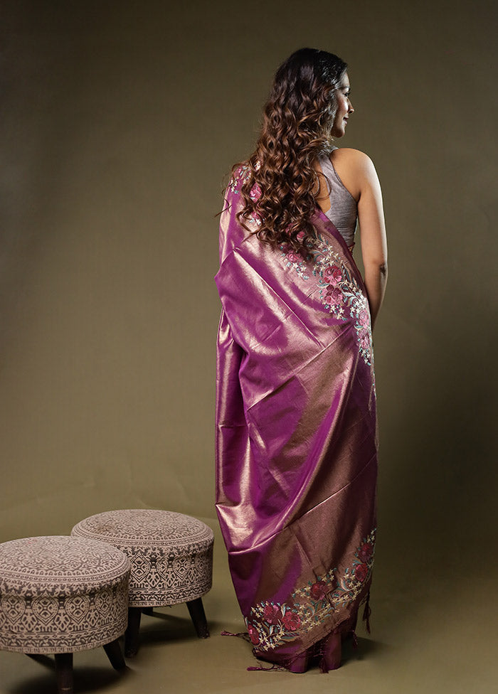 Purple Tissue Silk Saree With Blouse Piece