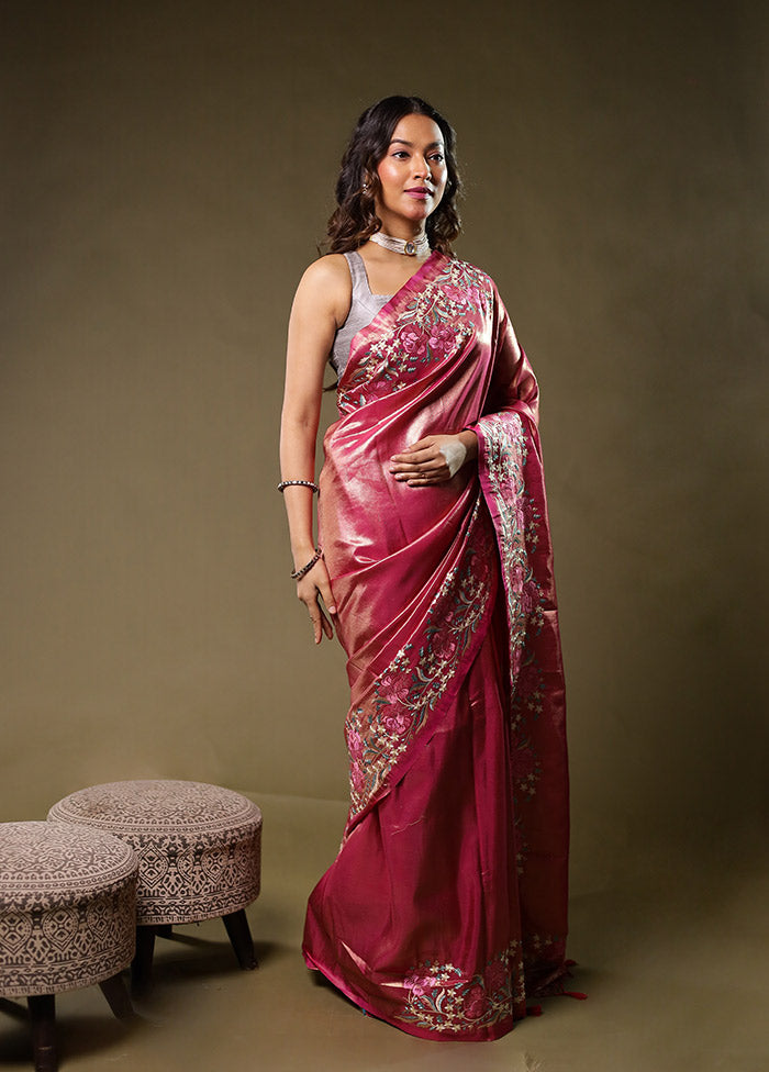 Pink Tissue Silk Saree With Blouse Piece