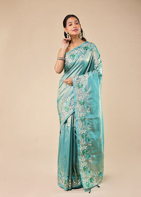 Blue Tissue Silk Saree With Blouse Piece