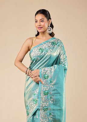 Blue Tissue Silk Saree With Blouse Piece