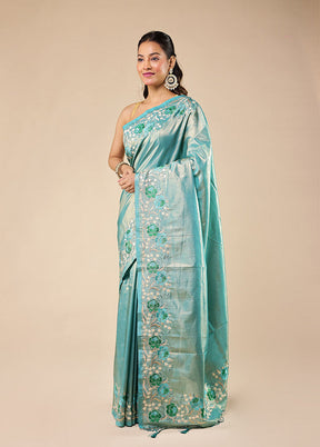 Blue Tissue Silk Saree With Blouse Piece