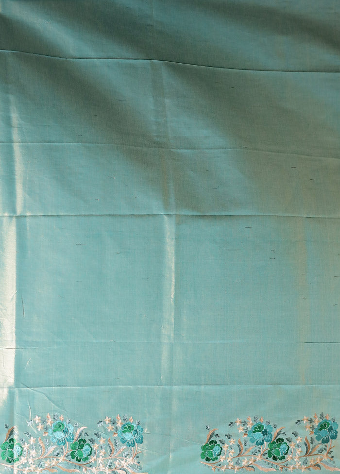 Blue Tissue Silk Saree With Blouse Piece