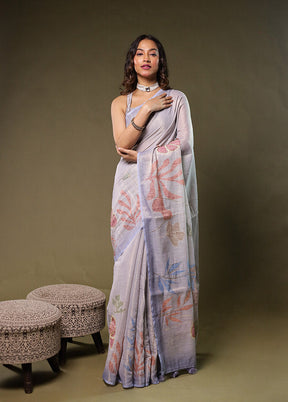 White Linen Silk Saree With Blouse Piece