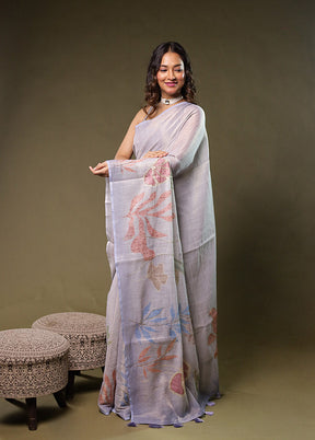 White Linen Silk Saree With Blouse Piece