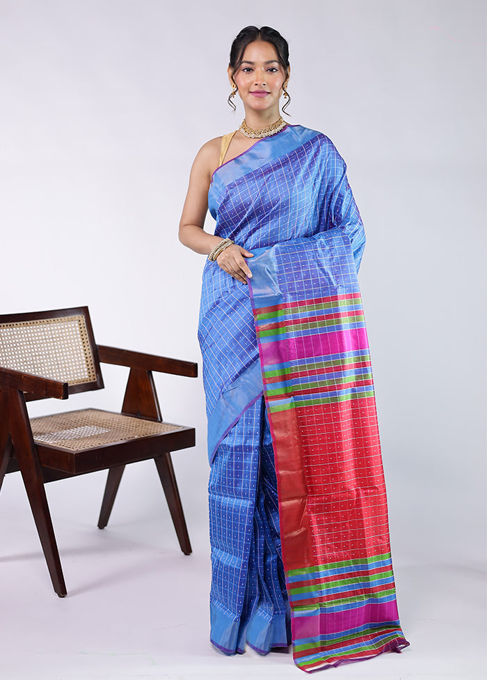 Blue Kalakethra Pure Silk Saree With Blouse Piece