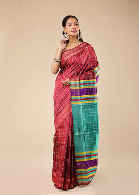 Red Kalakethra Pure Silk Saree With Blouse Piece