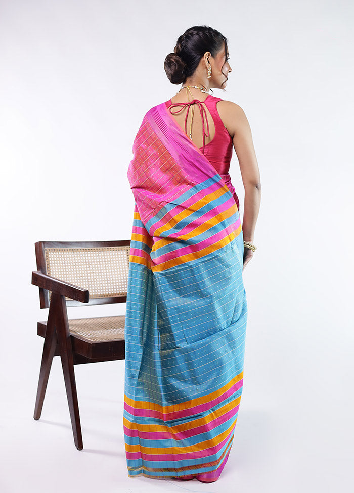 Blue Kalakethra Pure Silk Saree With Blouse Piece