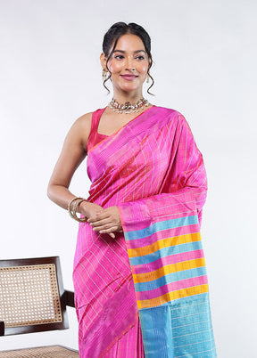 Pink kalakshetra Pure Silk Saree With Blouse Piece
