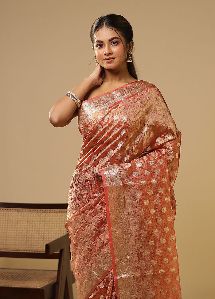 Rust Tissue Silk Saree With Blouse Piece