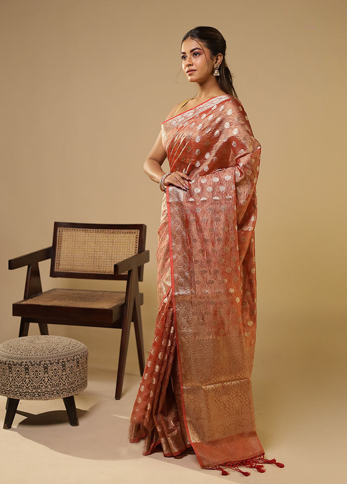 Rust Tissue Silk Saree With Blouse Piece