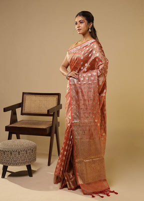 Rust Tissue Silk Saree With Blouse Piece