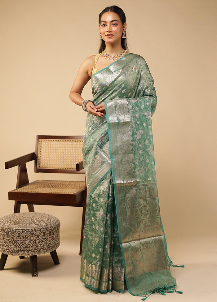 Green Tissue Silk Saree With Blouse Piece