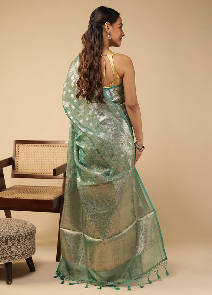 Green Tissue Silk Saree With Blouse Piece