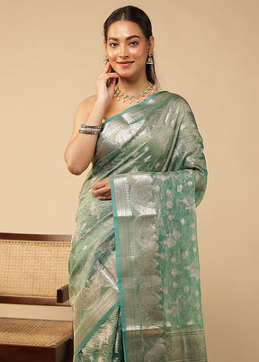 Green Tissue Silk Saree With Blouse Piece