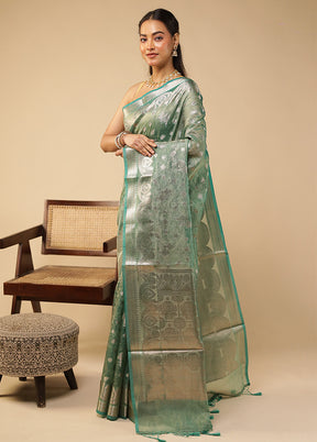 Green Tissue Silk Saree With Blouse Piece