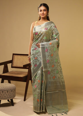 Green Tissue Silk Saree With Blouse Piece