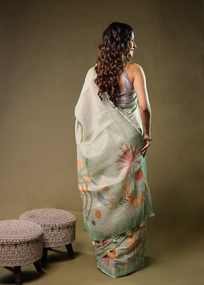 White Linen Silk Saree With Blouse Piece