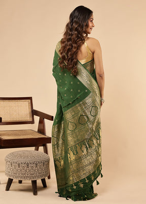 Green Handloom Dupion Pure Silk Saree With Blouse Piece