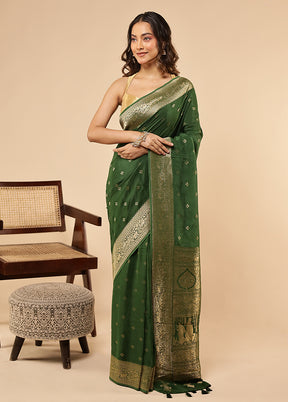 Green Handloom Dupion Pure Silk Saree With Blouse Piece