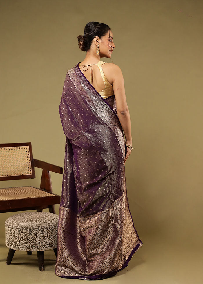 Purple Handloom Dupion Pure Silk Saree With Blouse Piece