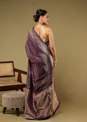 Purple Handloom Dupion Pure Silk Saree With Blouse Piece