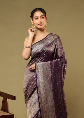 Purple Handloom Dupion Pure Silk Saree With Blouse Piece