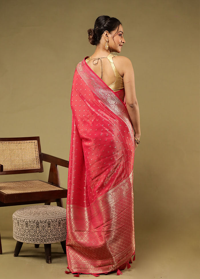Pink Handloom Dupion Pure Silk Saree With Blouse Piece