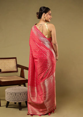 Pink Handloom Dupion Pure Silk Saree With Blouse Piece