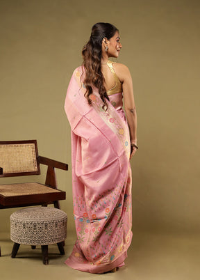 Pink Handloom Dupion Pure Silk Saree With Blouse Piece