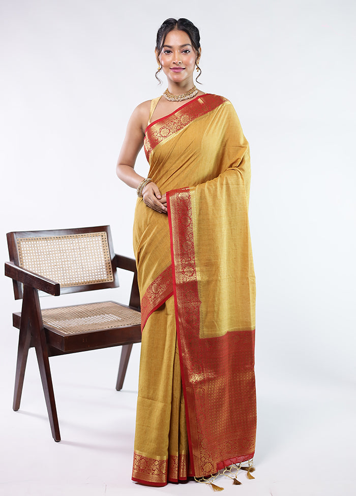 Green Dupion Silk Saree With Blouse Piece