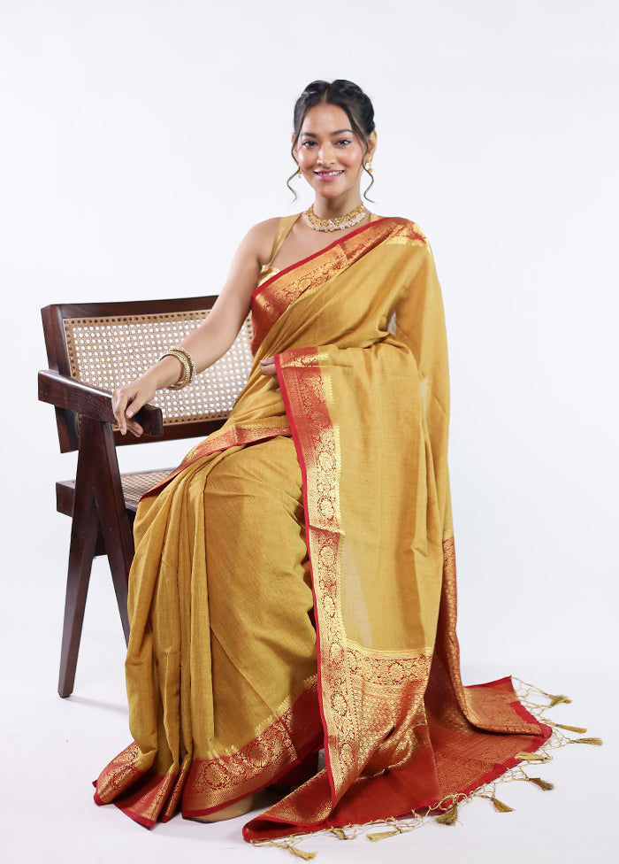 Sakhi Saath Duo – Yellow Dupion Silk & Cream Cotton Sarees