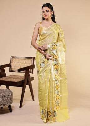 Yellow Tissue Silk Saree With Blouse Piece