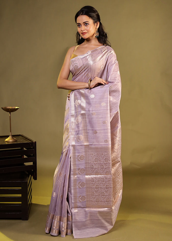 Purple Kora Silk Saree With Blouse Piece