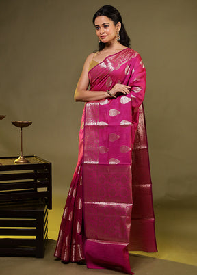 Pink Kora Silk Saree With Blouse Piece