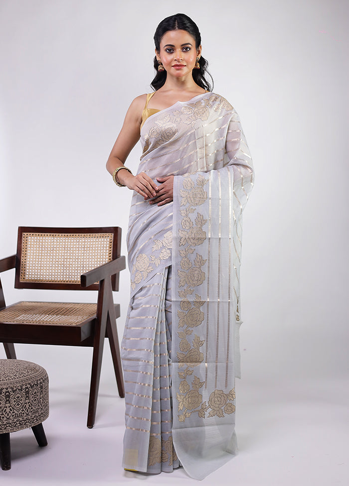 Blue Kora Silk Saree With Blouse Piece