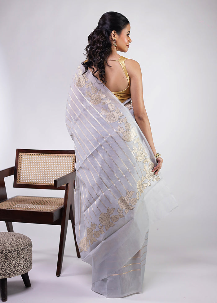 Blue Kora Silk Saree With Blouse Piece