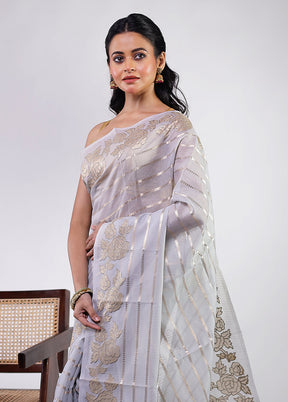 Blue Kora Silk Saree With Blouse Piece