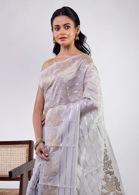 White Kora Silk Saree With Blouse Piece