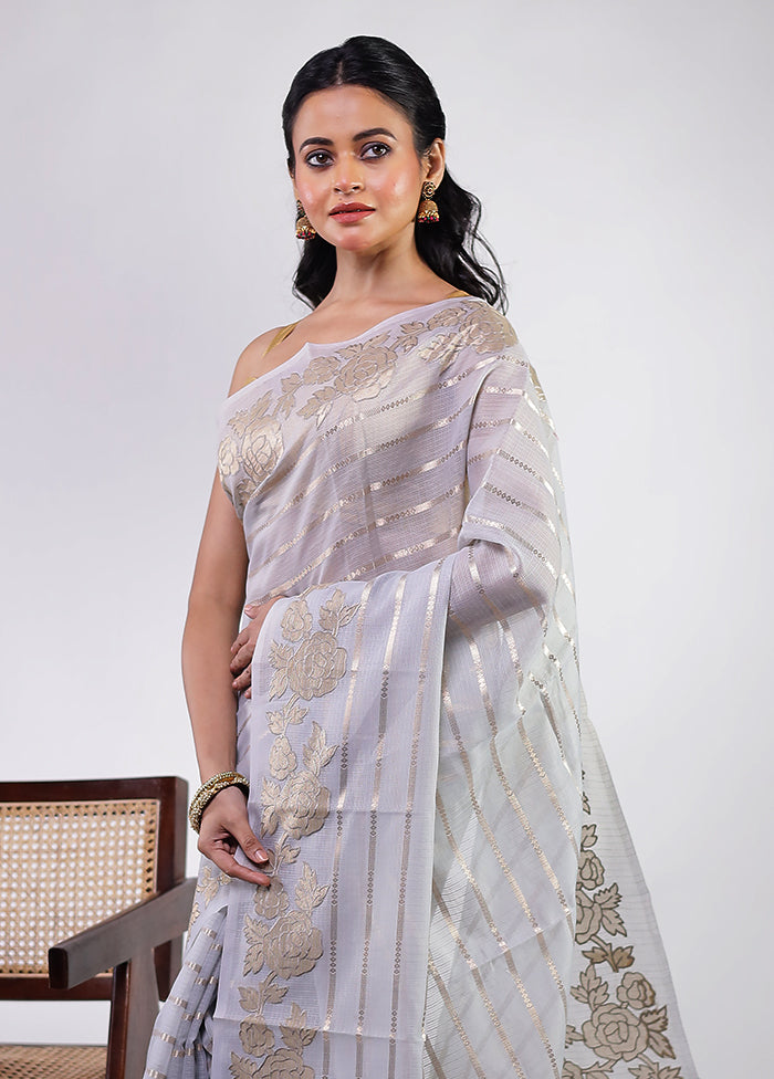 Blue Kora Silk Saree With Blouse Piece