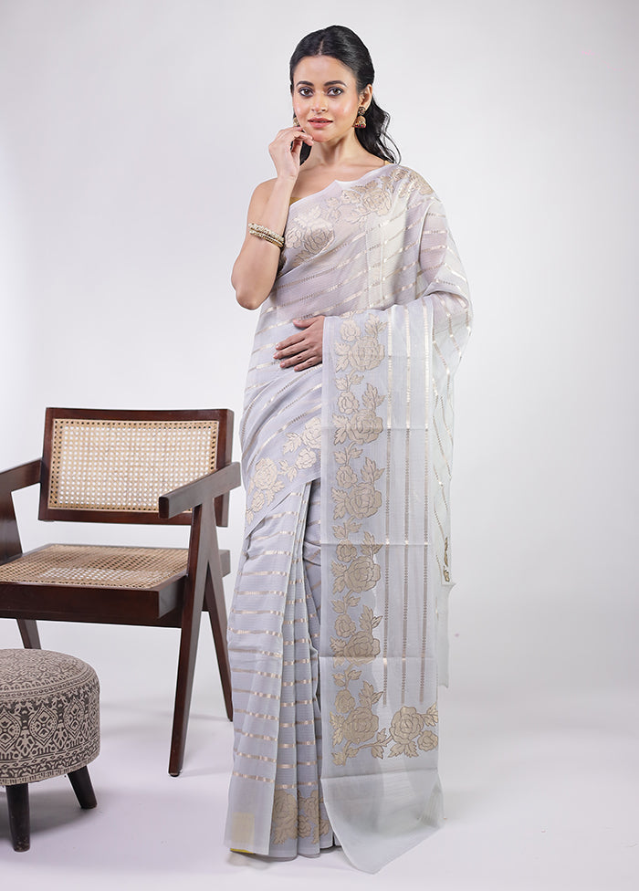Blue Kora Silk Saree With Blouse Piece