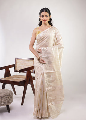 Cream Kora Silk Saree With Blouse Piece