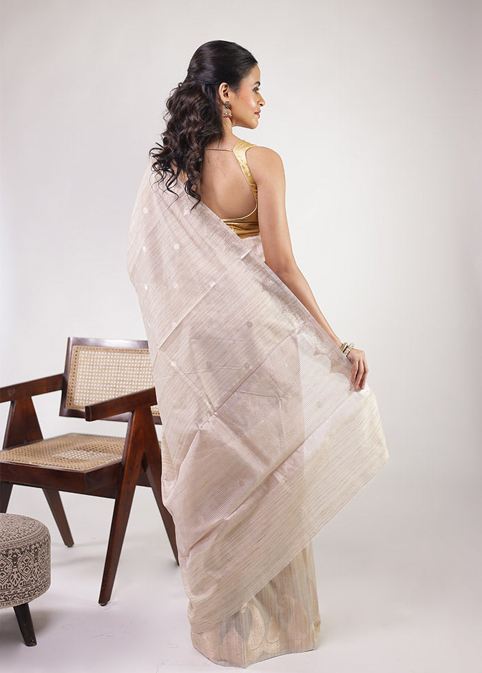 Cream Kora Silk Saree With Blouse Piece
