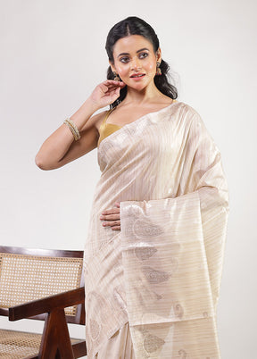 Cream Kora Silk Saree With Blouse Piece
