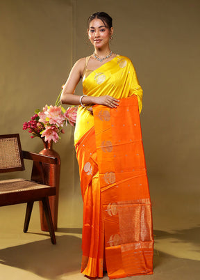 Orange Handloom Dupion Pure Silk Saree With Blouse Piece