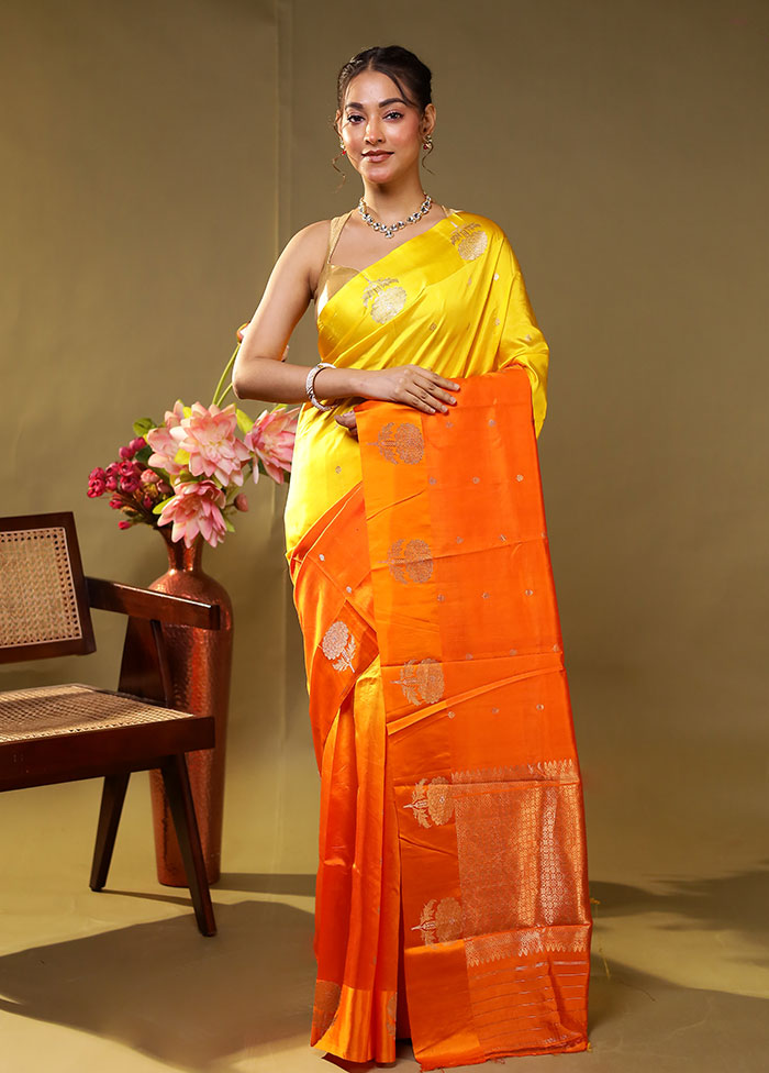 Orange Handloom Dupion Pure Silk Saree With Blouse Piece